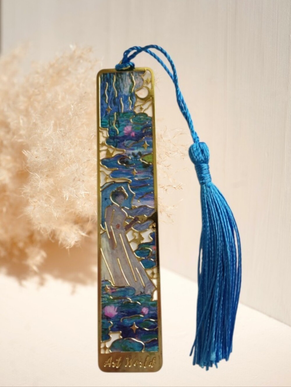 Bookmark Vntg Golden Hollow Woman Lotus Flowers